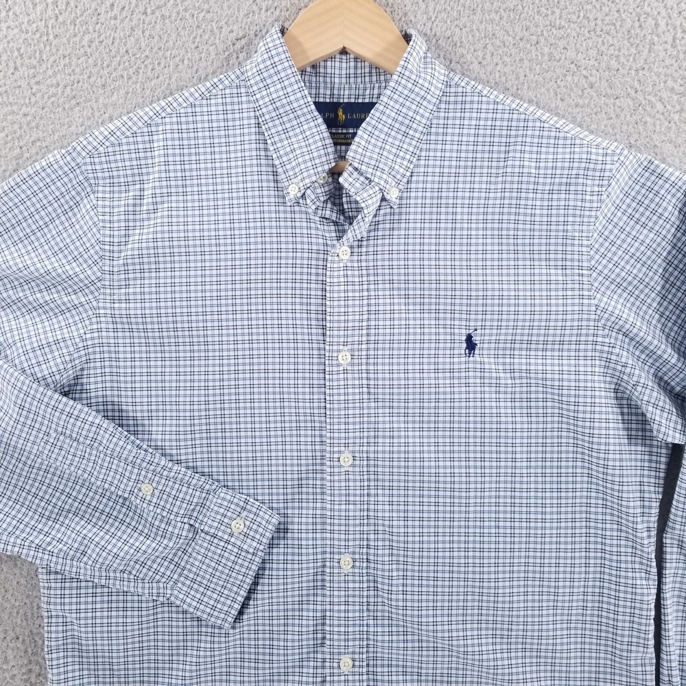 Ralph Lauren Shirt Mens Medium Blue Classic Fit Performance Sport Tech Check